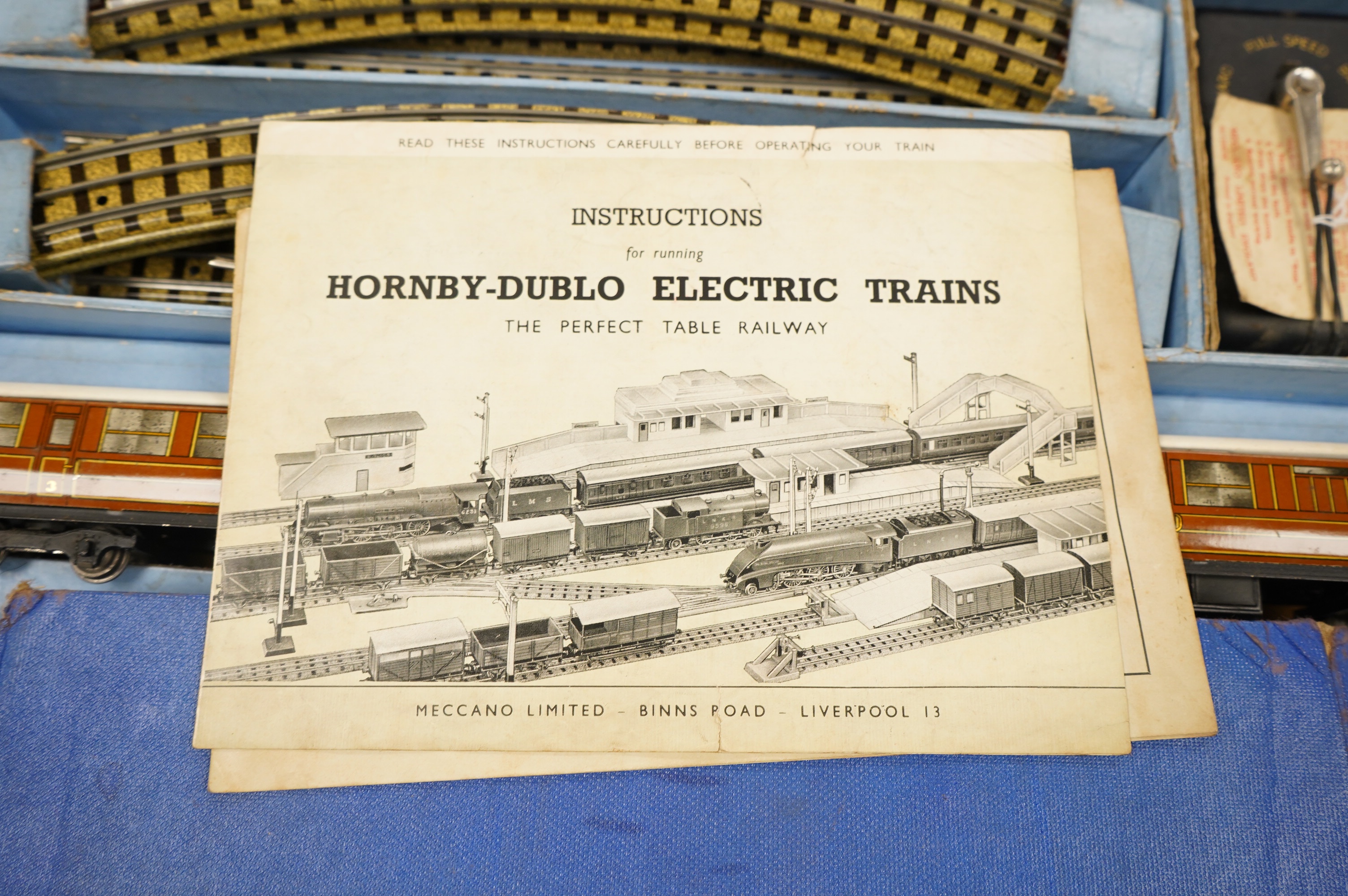 A boxed Hornby Dublo LNER Passenger Train set (EDP1) for 3-rail running, comprising of a class A4 4-6-2 locomotive, Sir Nigel Gresley, 7, two teak coaches and a quantity of track sections, etc. Condition - fair to good,